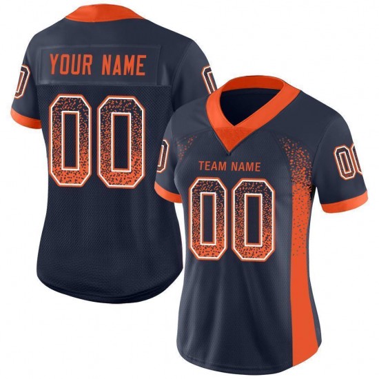 Custom Navy Orange-White Mesh Drift Fashion Football Jersey