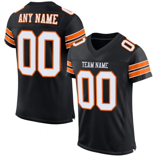 Custom Black White-Orange Mesh Authentic Football Jersey