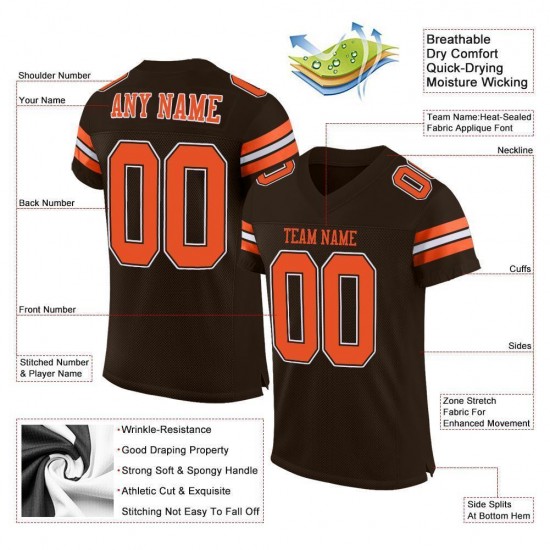 Custom Brown Orange-White Mesh Authentic Football Jersey