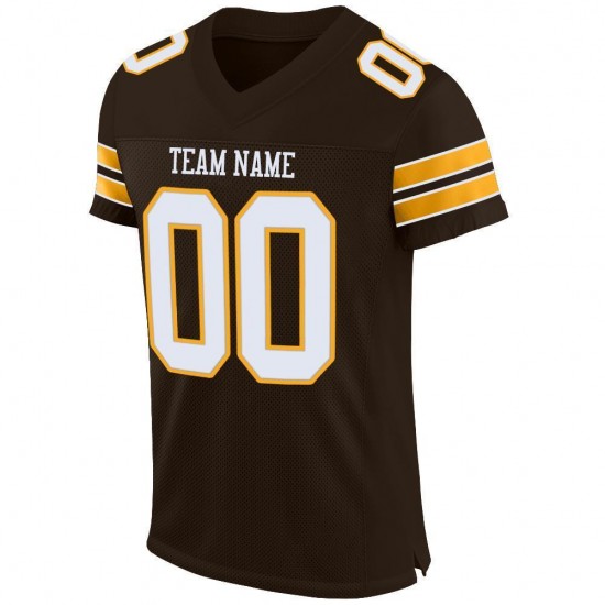 Custom Brown White-Gold Mesh Authentic Football Jersey