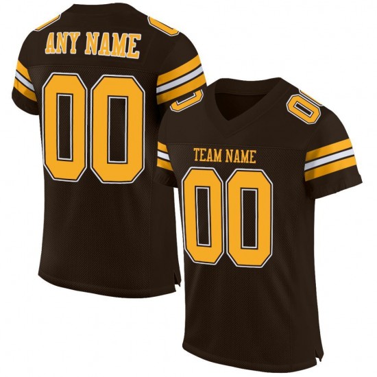 Custom Brown Gold-White Mesh Authentic Football Jersey