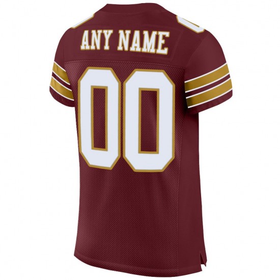 Custom Burgundy White-Old Gold Mesh Authentic Football Jersey