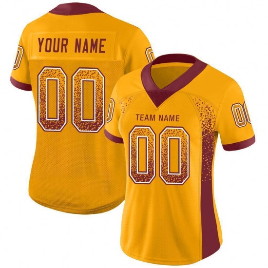 Custom Gold Burgundy-White Mesh Drift Fashion Football Jersey