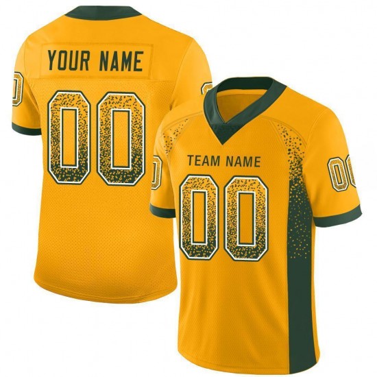 Custom Gold Green-White Mesh Drift Fashion Football Jersey