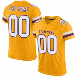 Custom Gold White-Purple Mesh Authentic Football Jersey