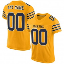 Custom Gold Navy-White Mesh Authentic Football Jersey