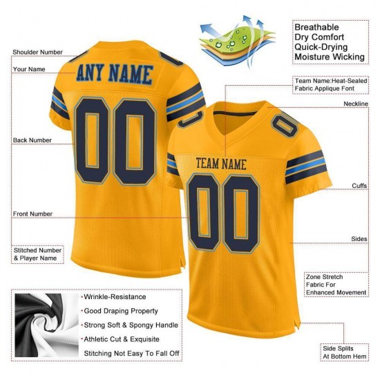 Custom Gold Navy-Powder Blue Mesh Authentic Football Jersey