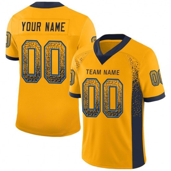 Custom Gold Navy-Powder Blue Mesh Drift Fashion Football Jersey