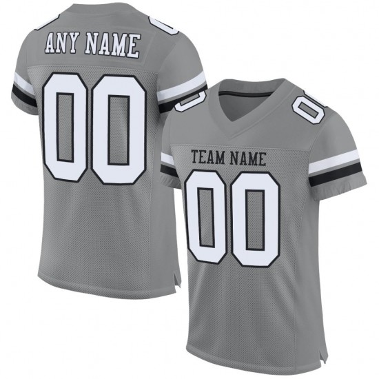 Custom Gray White-Black Mesh Authentic Football Jersey