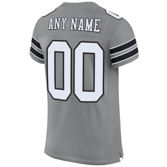 Custom Gray White-Black Mesh Authentic Football Jersey