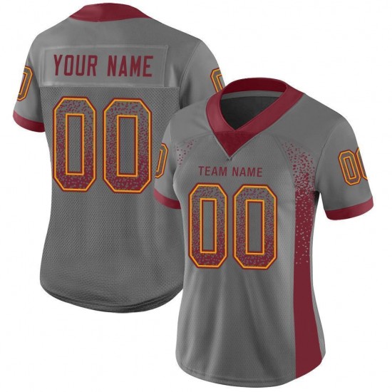 Custom Gray Burgundy-Gold Mesh Drift Fashion Football Jersey