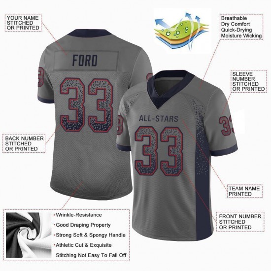 Custom Gray Navy-Red Mesh Drift Fashion Football Jersey