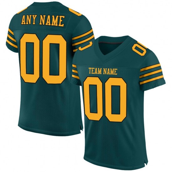 Custom Midnight Green Gold-Black Mesh Authentic Football Jersey