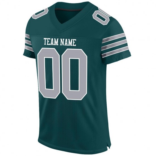 Custom Midnight Green Gray-White Mesh Authentic Football Jersey