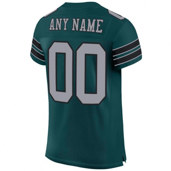 Custom Midnight Green Light Gray-Black Mesh Authentic Football Jersey