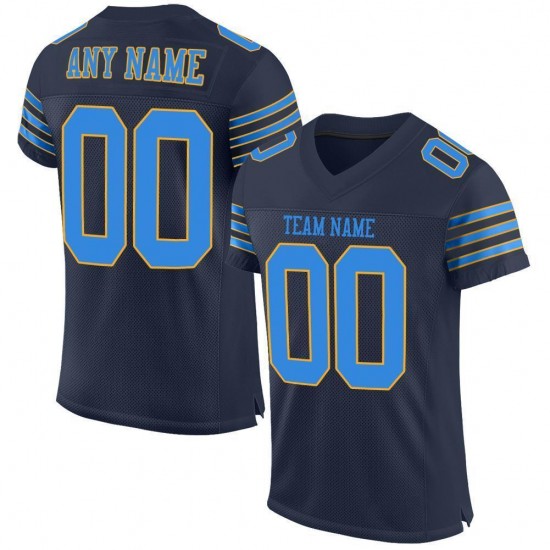 Custom Navy Powder Blue-Gold Mesh Authentic Football Jersey