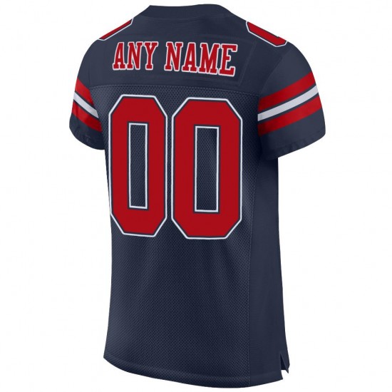 Custom Navy Red-White Mesh Authentic Football Jersey