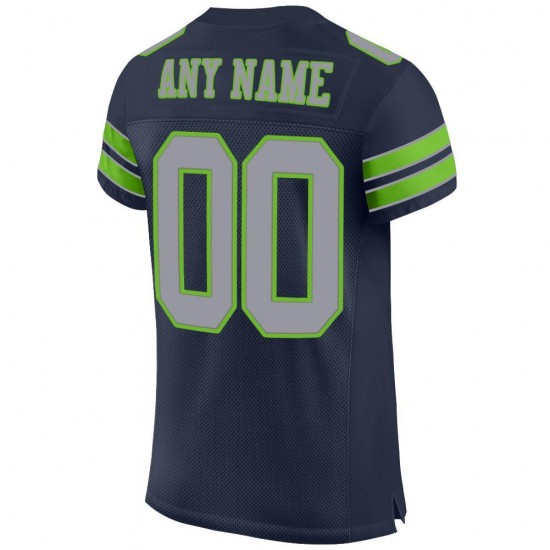 Custom Navy Light Gray-Neon Green Mesh Authentic Football Jersey