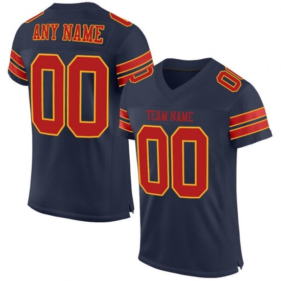 Custom Navy Scarlet-Gold Mesh Authentic Football Jersey