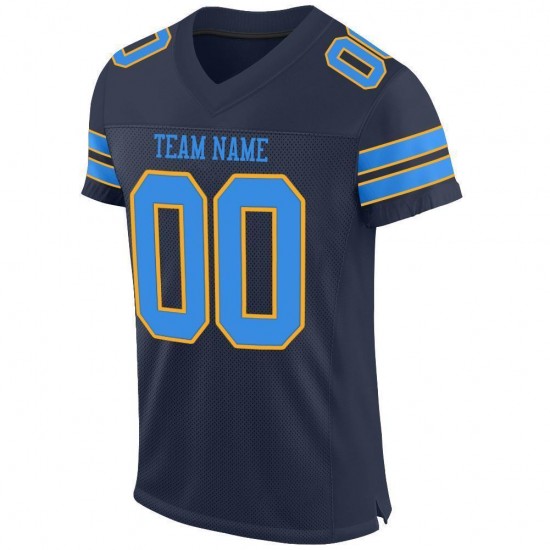 Custom Navy Powder Blue-Gold Mesh Authentic Football Jersey