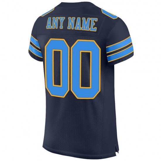 Custom Navy Powder Blue-Gold Mesh Authentic Football Jersey