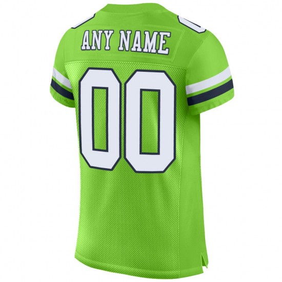 Custom Neon Green White-Navy Mesh Authentic Football Jersey