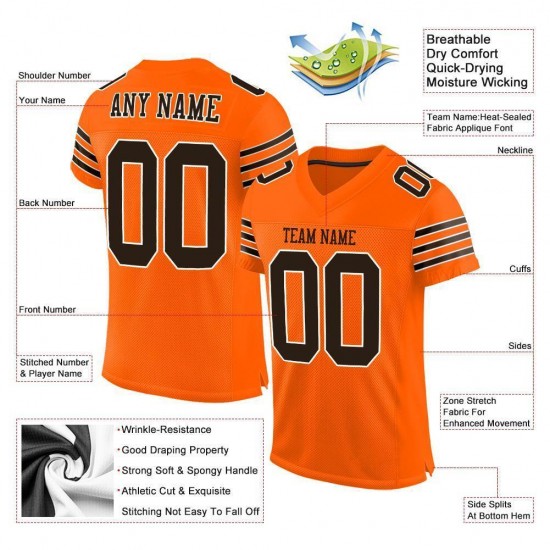 Custom Orange Brown-White Mesh Authentic Football Jersey