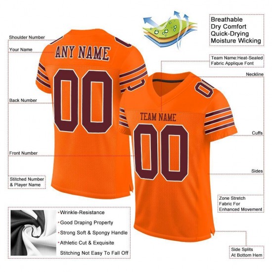 Custom Orange Burgundy-White Mesh Authentic Football Jersey