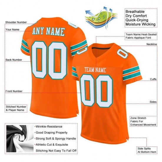 Custom Orange White-Aqua Mesh Authentic Football Jersey