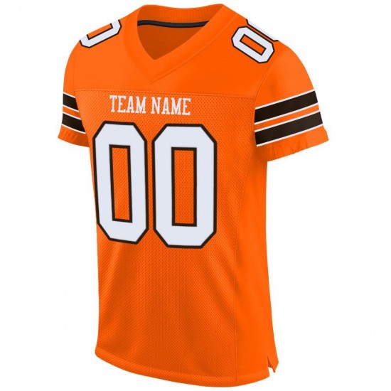 Custom Orange White-Brown Mesh Authentic Football Jersey