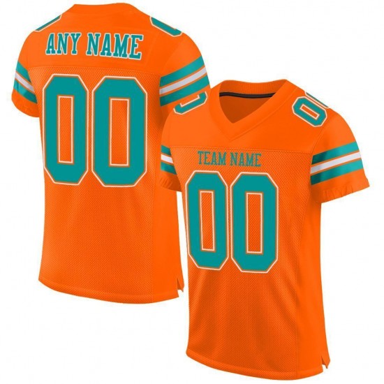 Custom Orange Aqua-White Mesh Authentic Football Jersey