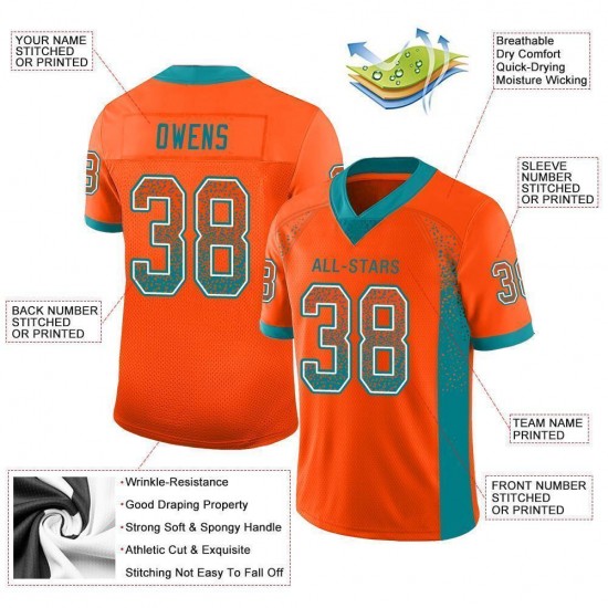 Custom Orange Aqua-White Mesh Drift Fashion Football Jersey