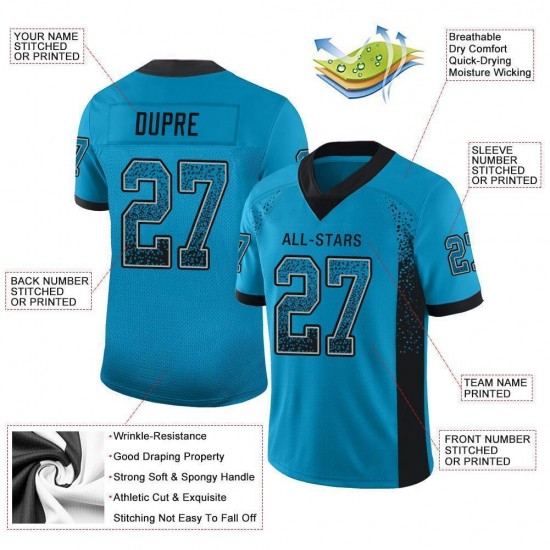 Custom Panther Blue Black-Gray Mesh Drift Fashion Football Jersey