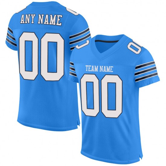 Custom Powder Blue White-Navy Mesh Authentic Football Jersey