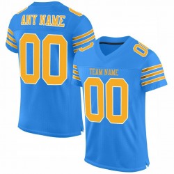 Custom Powder Blue Gold-White Mesh Authentic Football Jersey