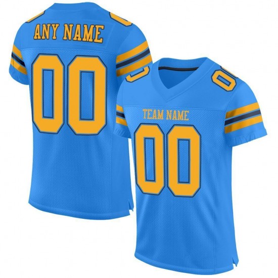 Custom Powder Blue Gold-Navy Mesh Authentic Football Jersey