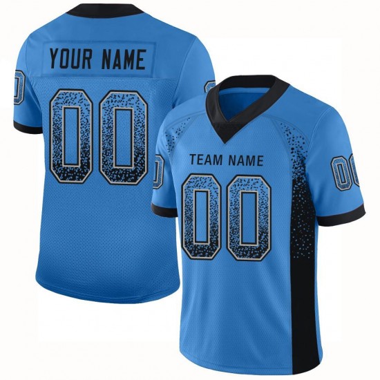 Custom Powder Blue Black-Gray Mesh Drift Fashion Football Jersey