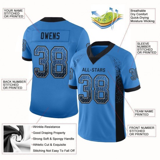 Custom Powder Blue Black-Gray Mesh Drift Fashion Football Jersey