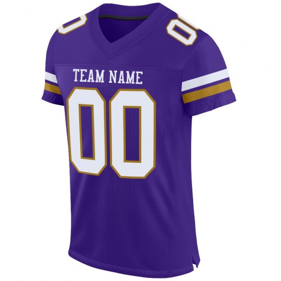 Custom Purple White-Old Gold Mesh Authentic Football Jersey