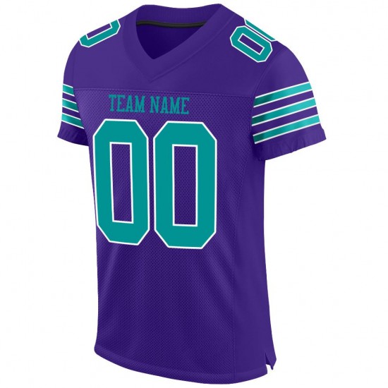 Custom Purple Aqua-White Mesh Authentic Football Jersey