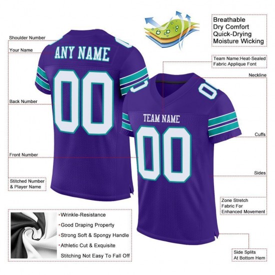 Custom Purple White-Aqua Mesh Authentic Football Jersey