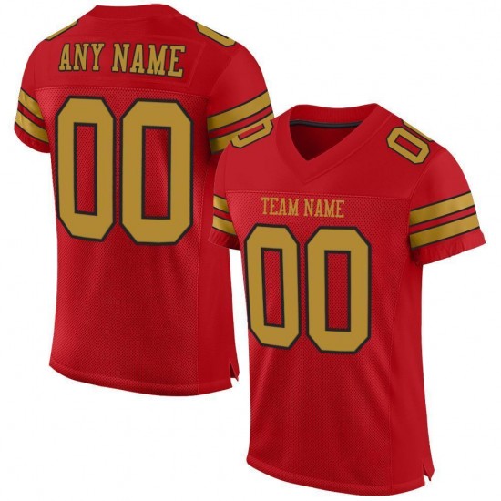 Custom Red Old Gold-Black Mesh Authentic Football Jersey