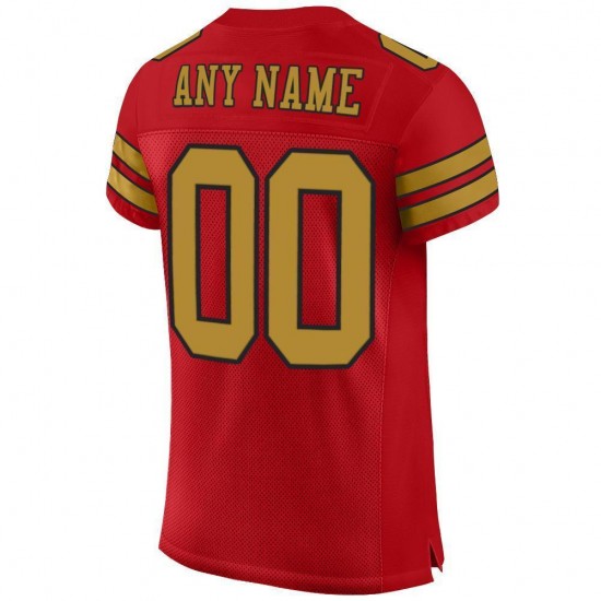 Custom Red Old Gold-Black Mesh Authentic Football Jersey