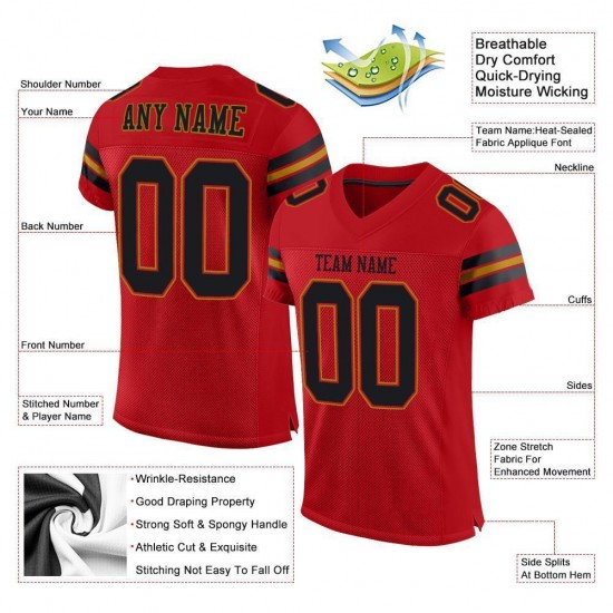 Custom Red Black-Old Gold Mesh Authentic Football Jersey