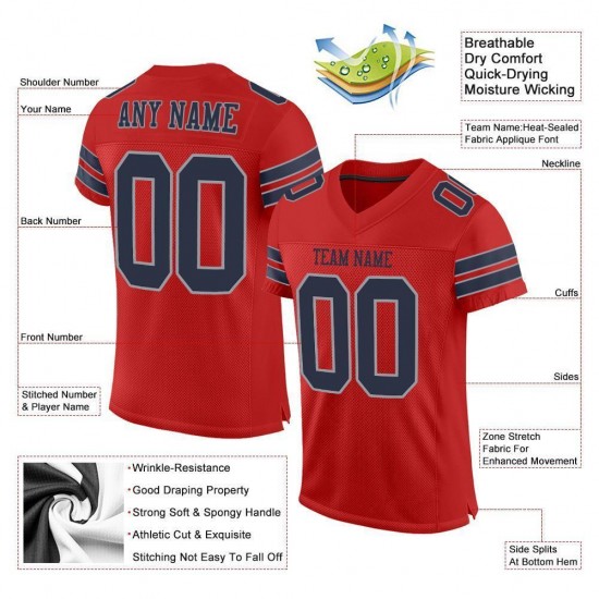 Custom Scarlet Navy-Light Gray Mesh Authentic Football Jersey