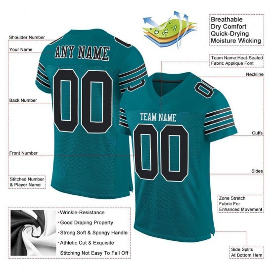 Custom Teal Black-White Mesh Authentic Football Jersey