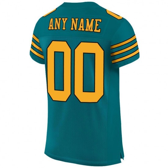 Custom Teal Gold-Black Mesh Authentic Football Jersey