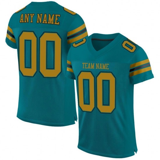 Custom Teal Old Gold-Black Mesh Authentic Football Jersey