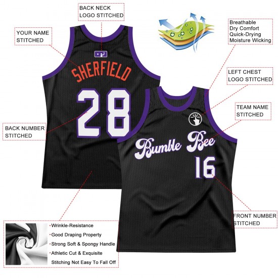 Custom Black White-Purple Authentic Throwback Basketball Jersey