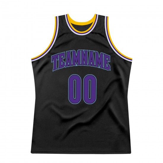 Custom Black Purple-Light Blue Authentic Throwback Basketball Jersey